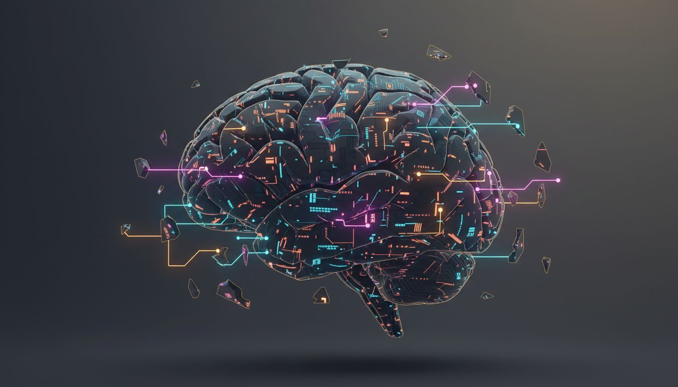 Illustration of a fragmented brain circuit, representing the neural cost of chronic multitasking