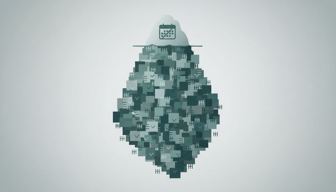 Iceberg diagram where the visible ritual is small and the hidden working hours are enormous