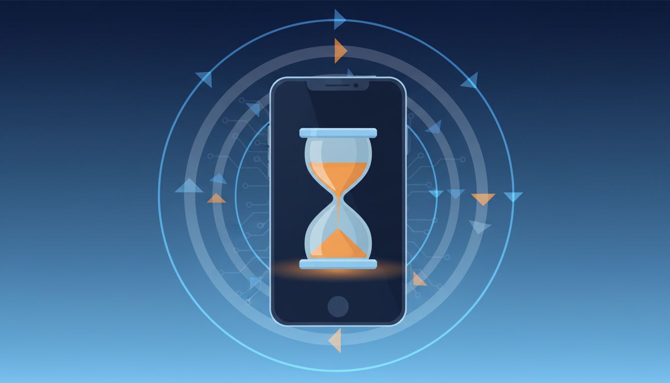 Illustration of a smartphone being compressed by concentric software update rings