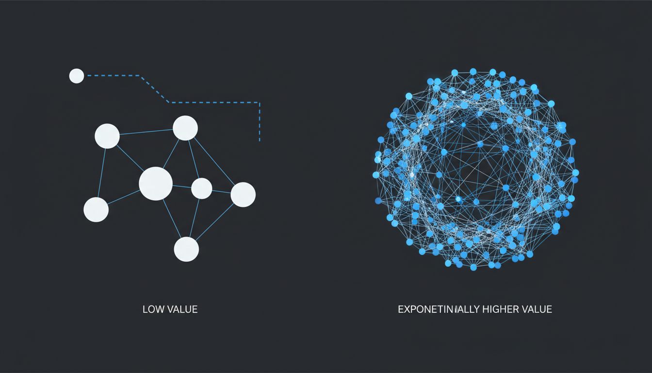 Diagram illustrating Metcalfe's Law showing how network value scales exponentially with users