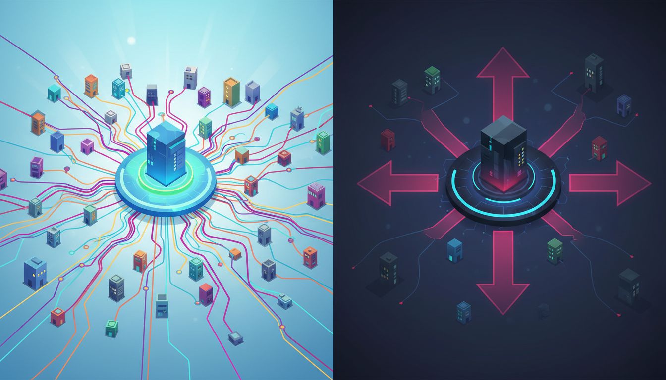 Split illustration showing platform API openness during growth phase versus closed ecosystem at maturity