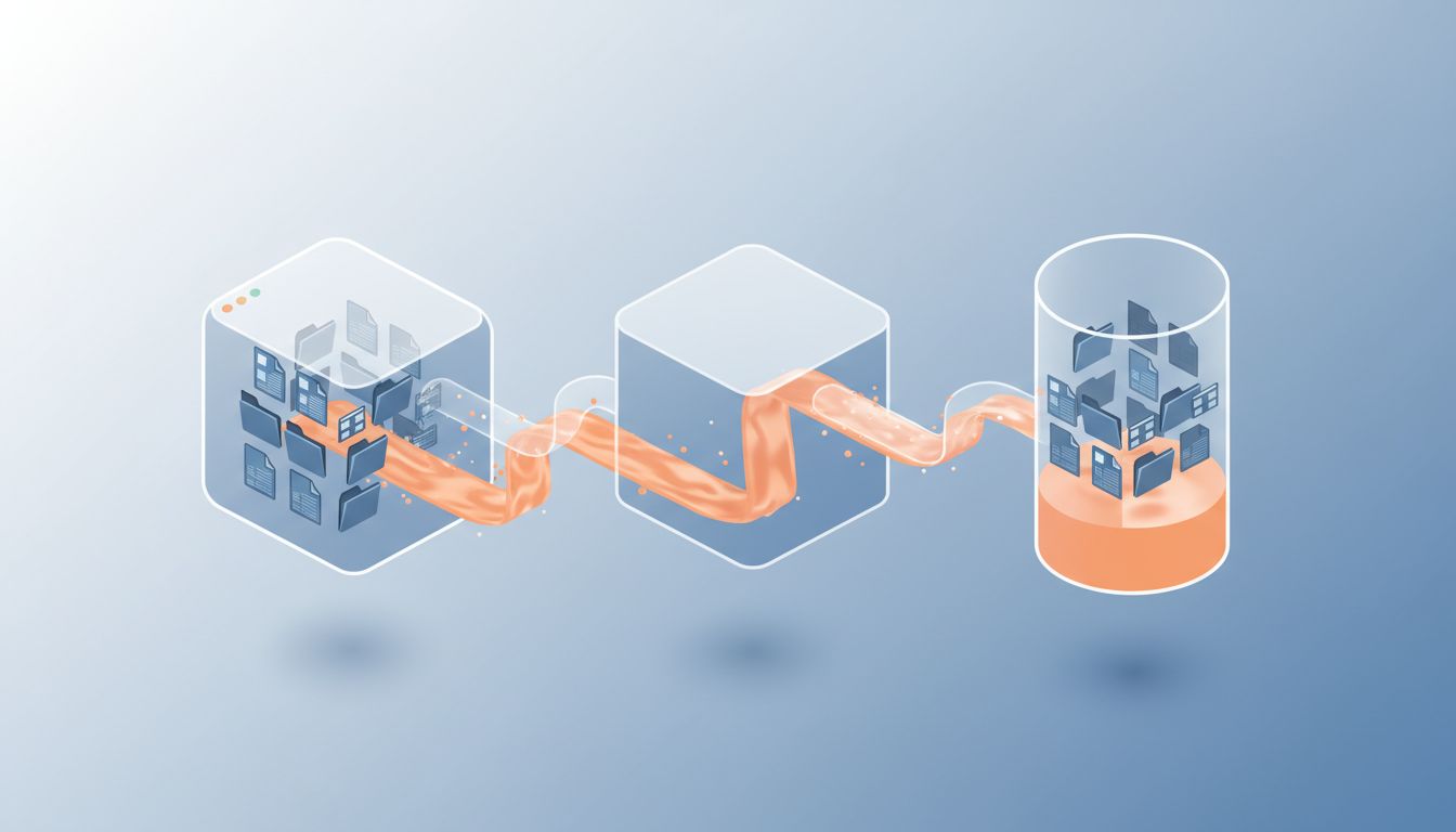 Isometric illustration of data migrating between application containers unchanged