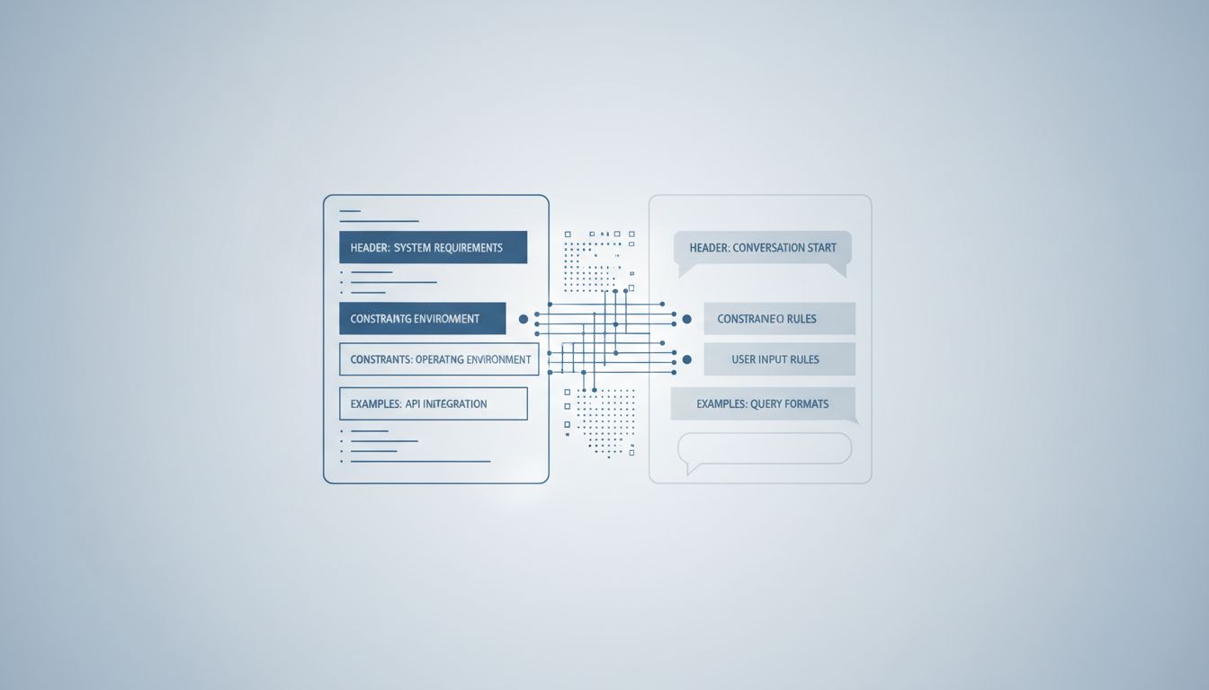 Two documents, one a technical specification and one a prompt, shown side by side with shared structural elements highlighted