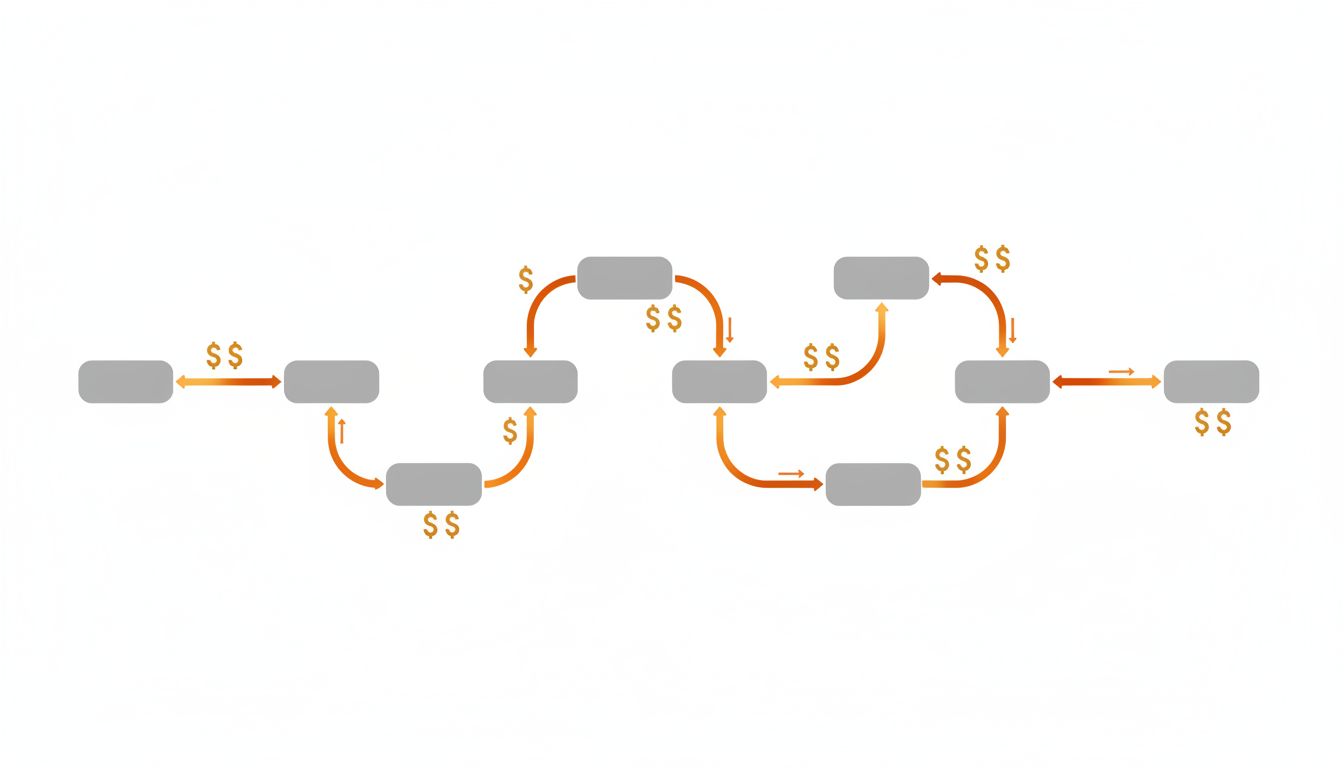 Diagram showing data transfer paths between cloud services with cost indicators at each hop