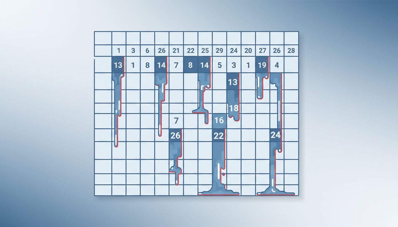 Abstract illustration of a spreadsheet where numbers overflow their cells like liquid