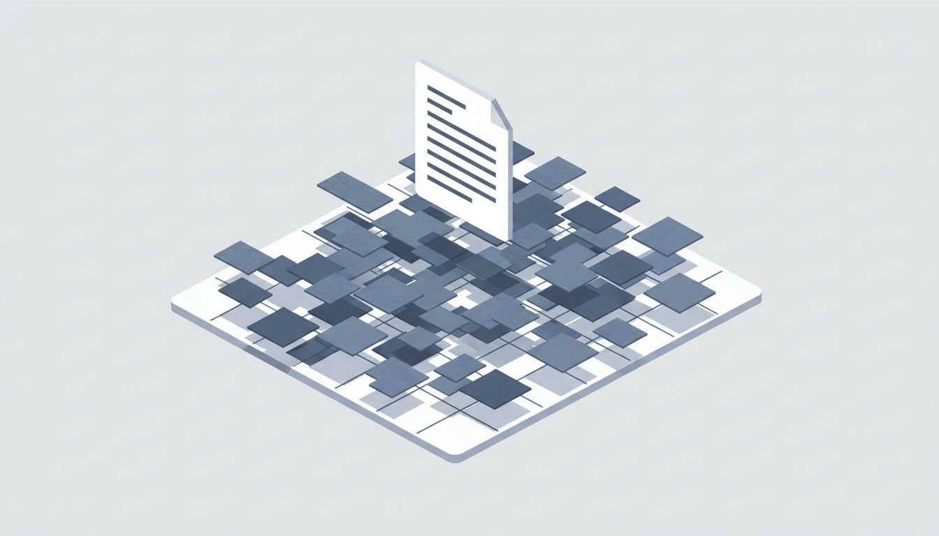 A calendar crowded with meetings beneath a single clean document, illustrating the contrast between meeting culture and written communication