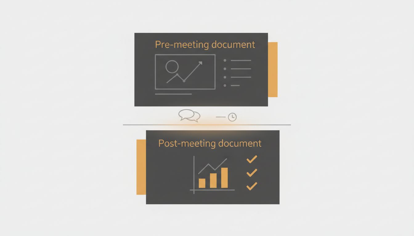 Diagram showing a meeting sandwiched between two documents, with the meeting layer nearly invisible