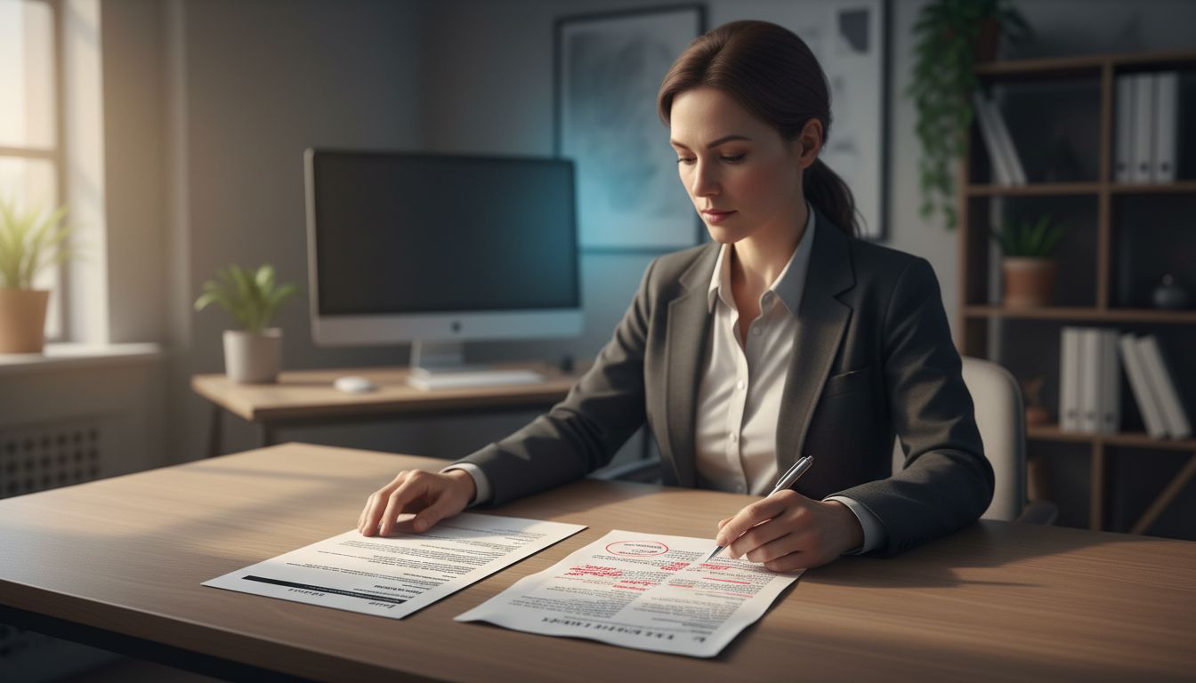 Engineer comparing a traditional résumé with an annotated failure résumé at a modern office desk