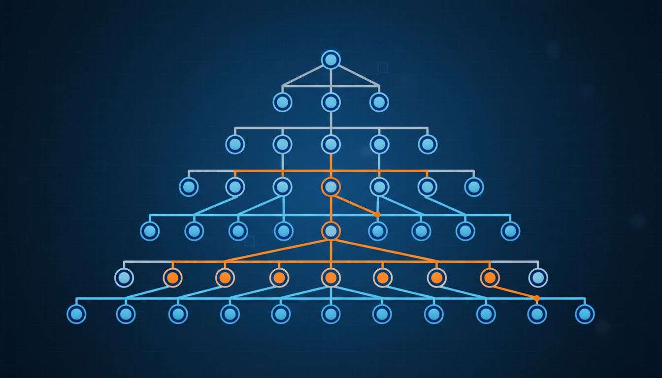 Layered graph diagram illustrating HNSW index traversal from sparse top layer to dense bottom layer