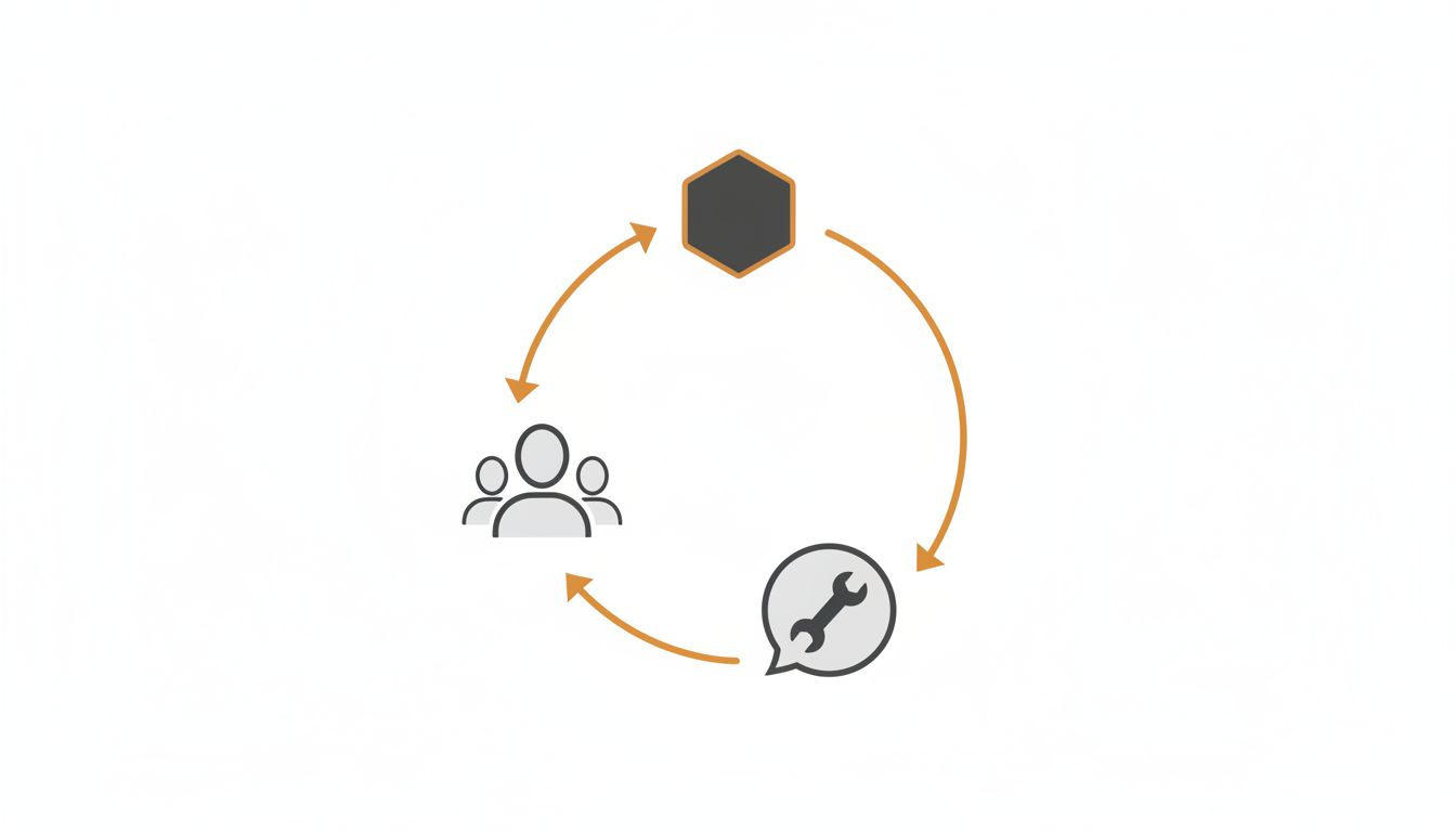 A circular diagram showing the feedback loop from imperfect product release to user response to improvement