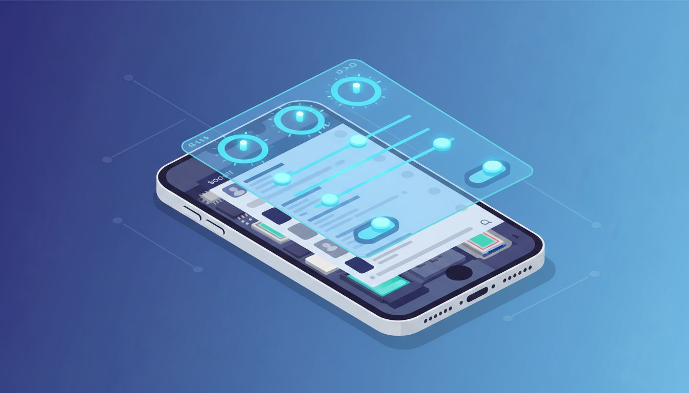 Illustration of an invisible control layer sitting over a smartphone interface