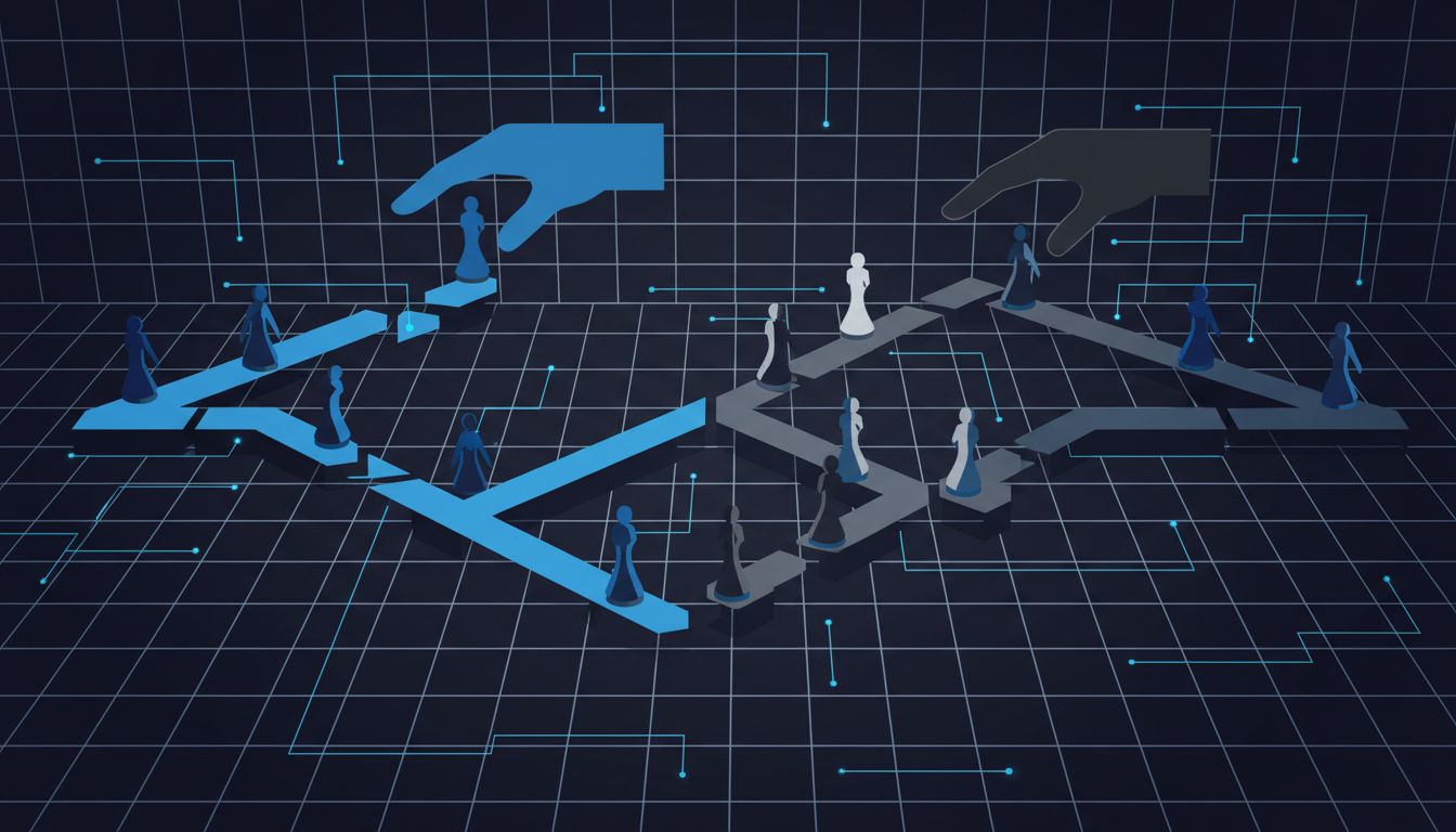 Abstract illustration of users being sorted into invisible A/B test groups