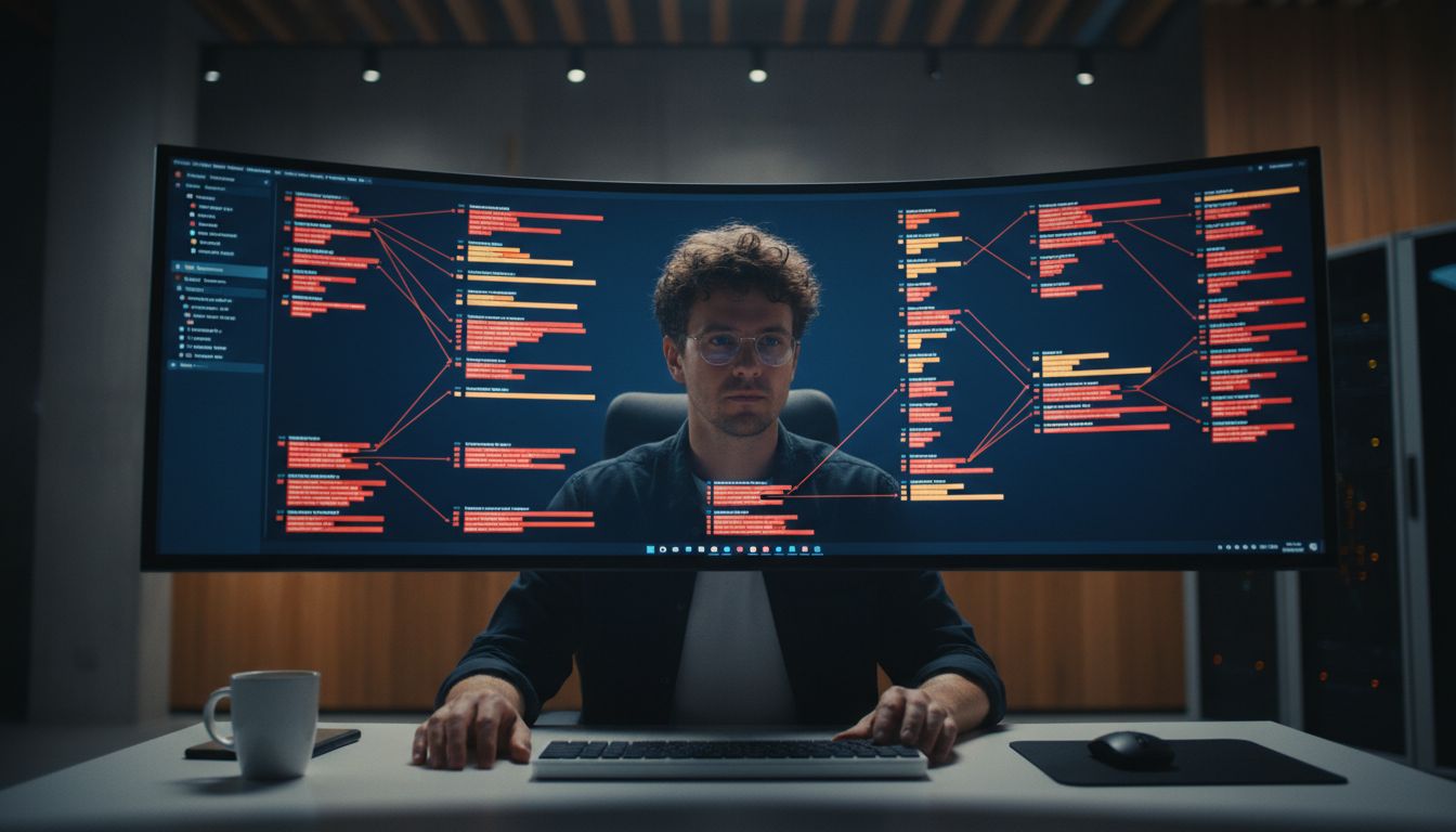 A developer reviewing a bug tracking dashboard filled with hundreds of open software issues before a product release