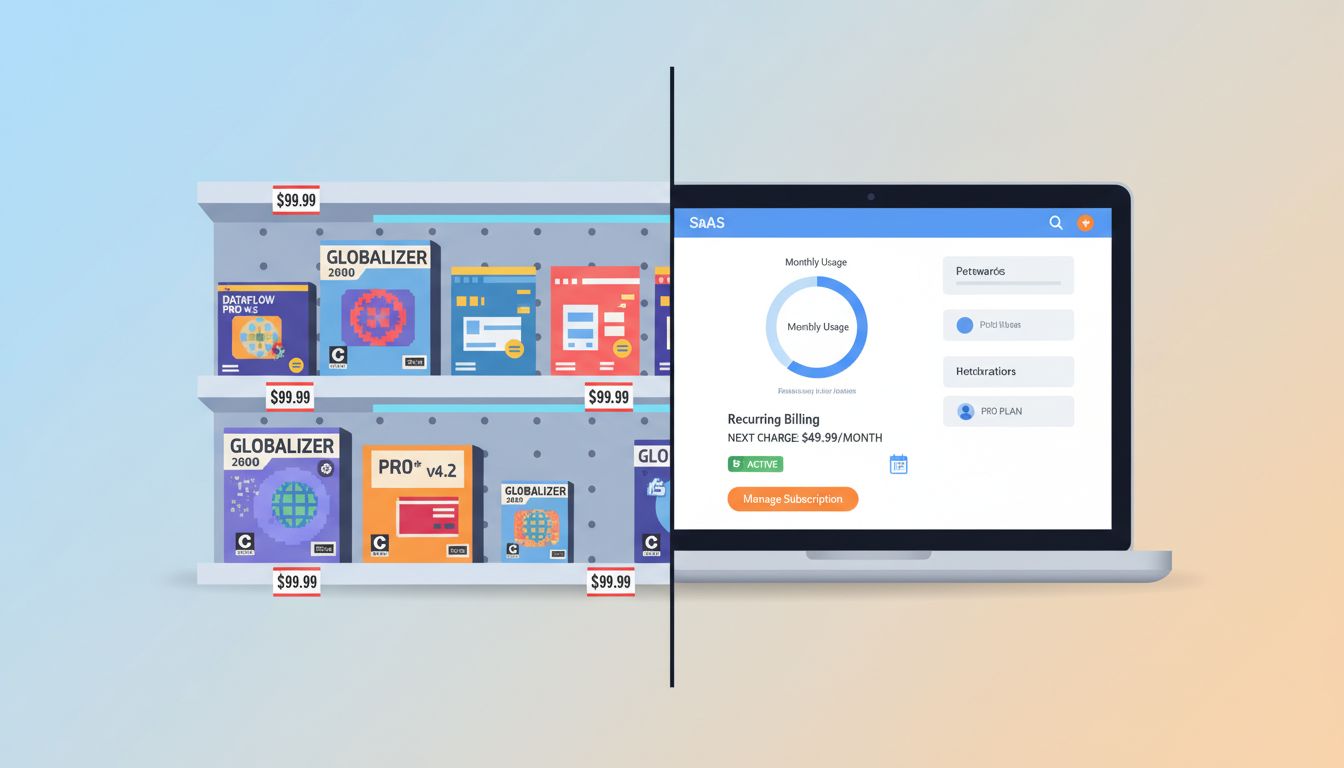 Comparison between traditional boxed software and modern subscription software models