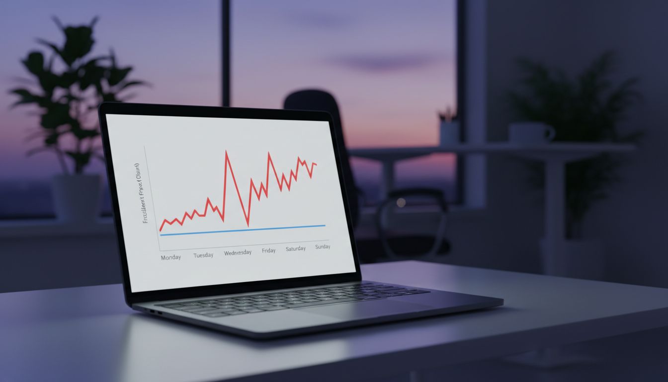 Graph displaying software crash frequency by day of week showing a clear Monday spike