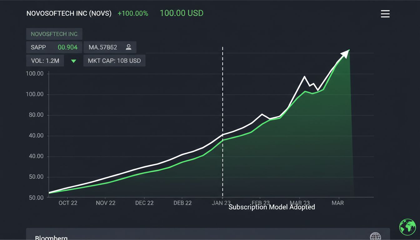 Graph showing software company valuations rising sharply after switching to subscription pricing models