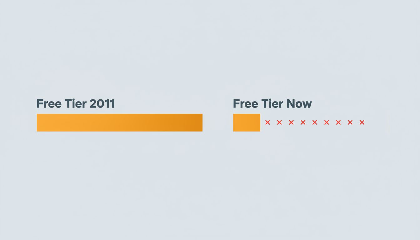 Side-by-side comparison diagram showing shrinkage of free tier features over time