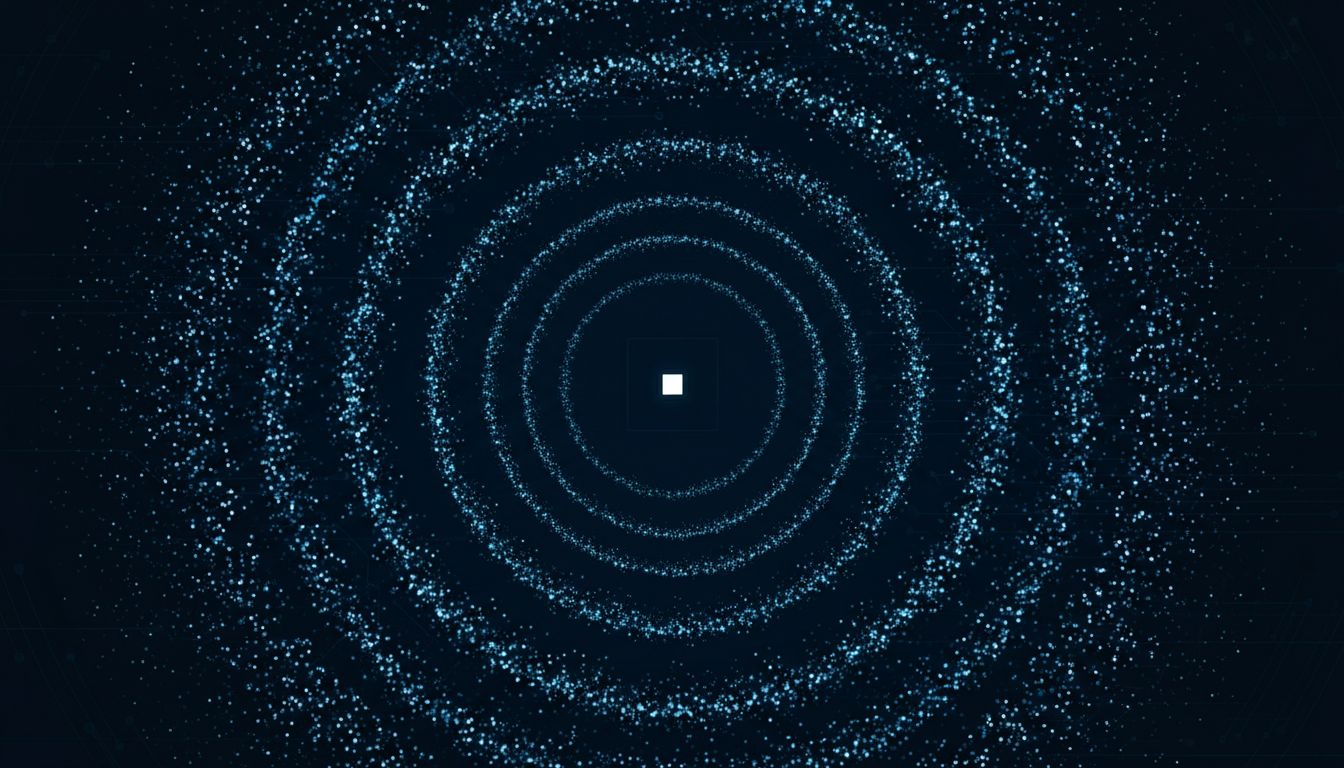 Abstract diagram showing exponential deployment scale radiating outward from a single point