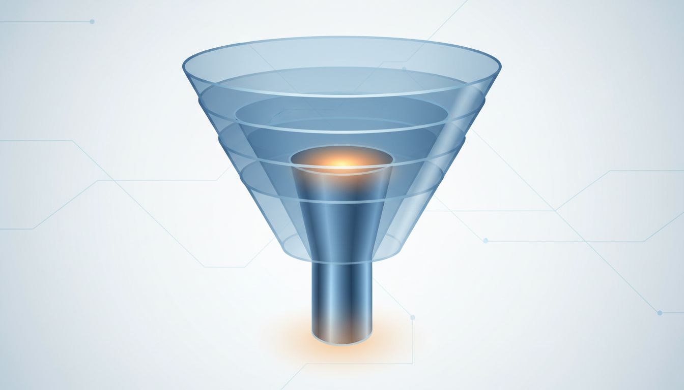 Diagram of a funnel with obscured outer layers revealing a bright core, representing deliberate exclusivity in product launches