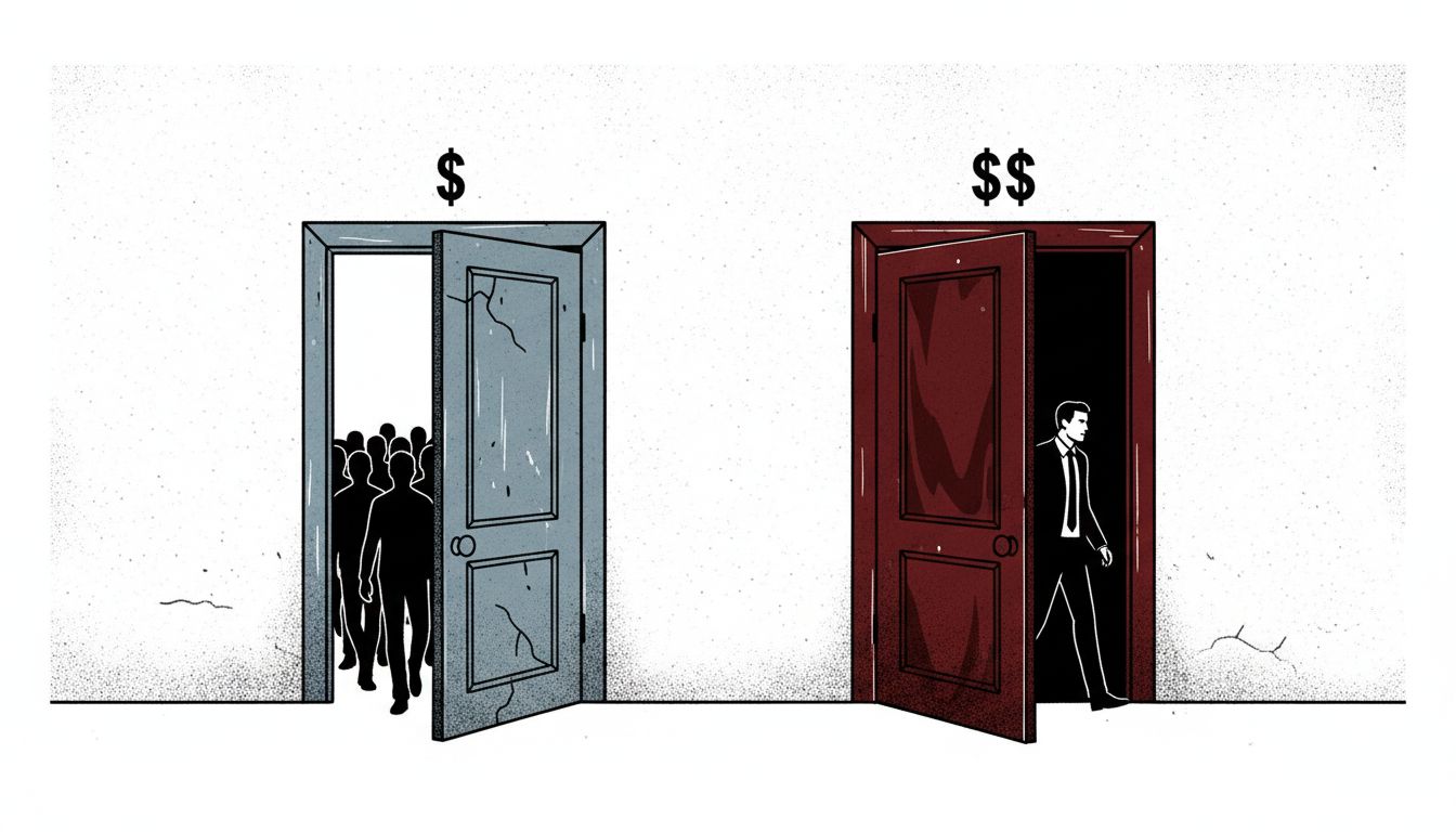 Two doors representing different pricing tiers, with different types of customers entering each