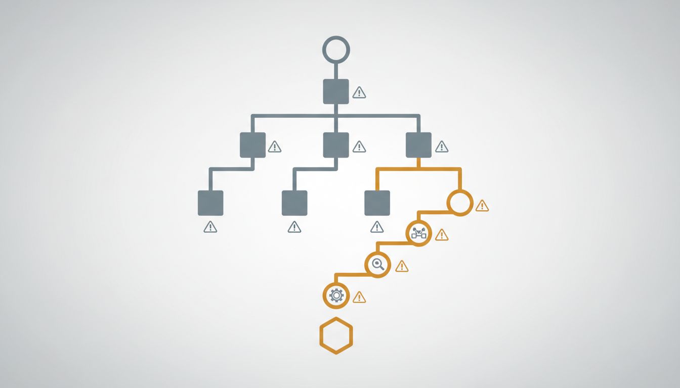 Decision tree diagram showing one divergent path among many conventional dead ends