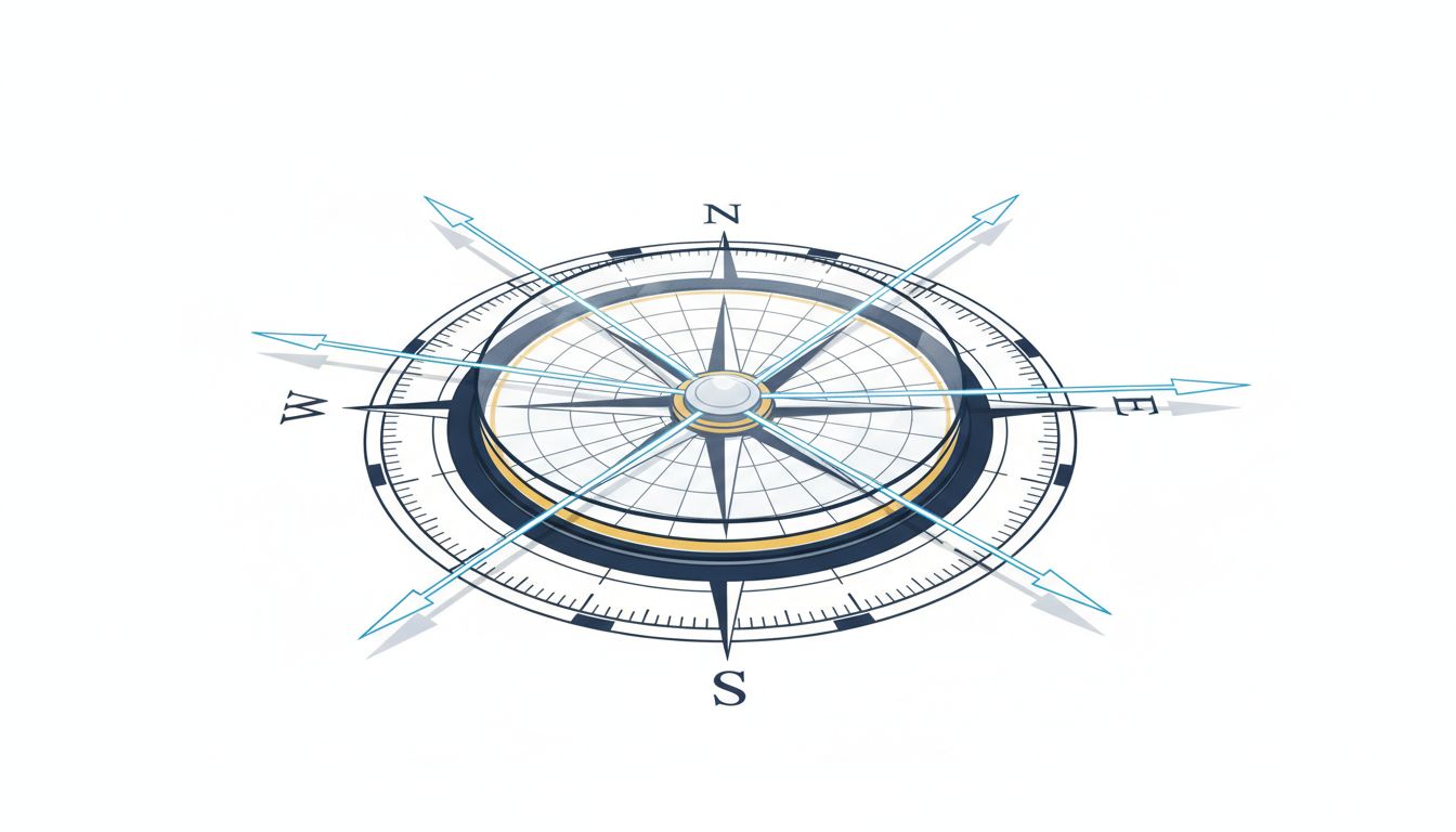 A compass with multiple needles pointing in different directions at once, suggesting ambiguous orientation