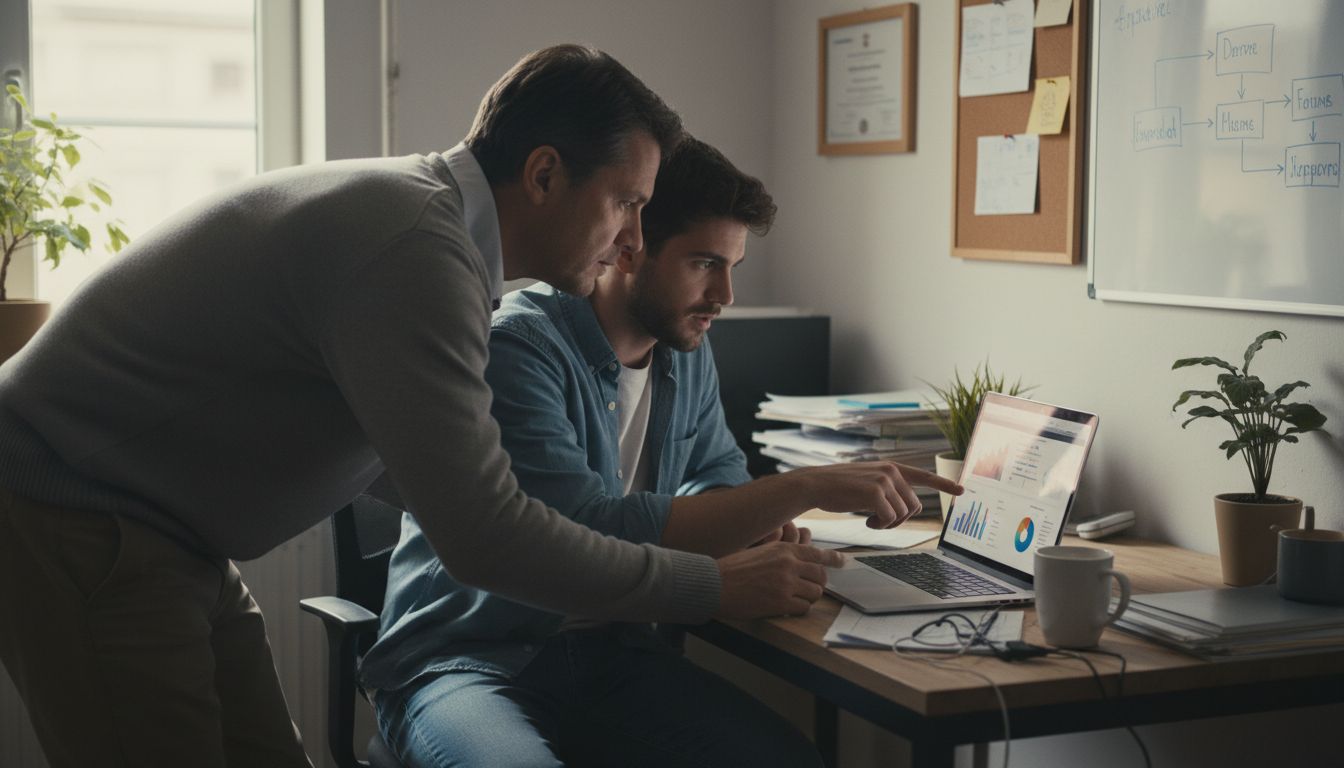 A startup founder working closely with a small business owner to solve a real product problem together