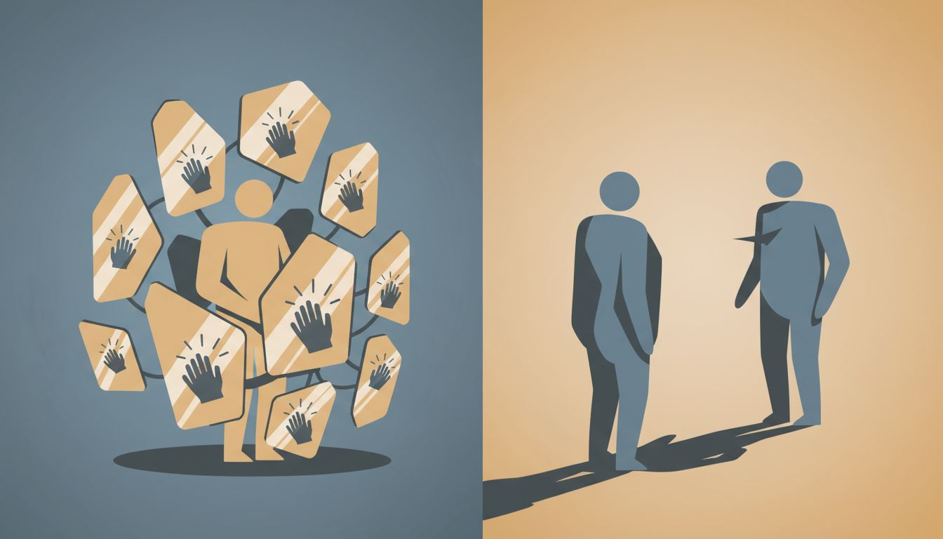 Abstract illustration contrasting an echo chamber of validation with a single honest critical perspective