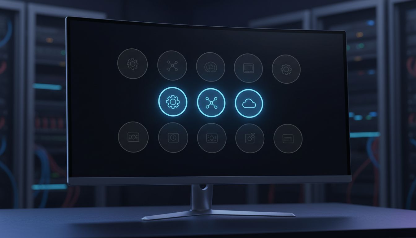 Product interface showing only three active core features with remaining features deliberately grayed out
