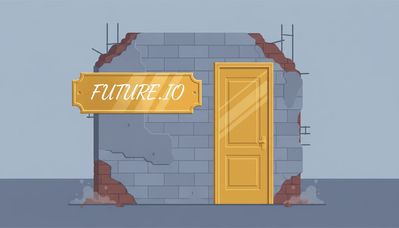 A pristine golden nameplate on an unfinished wall, illustrating misplaced priority on branding over building