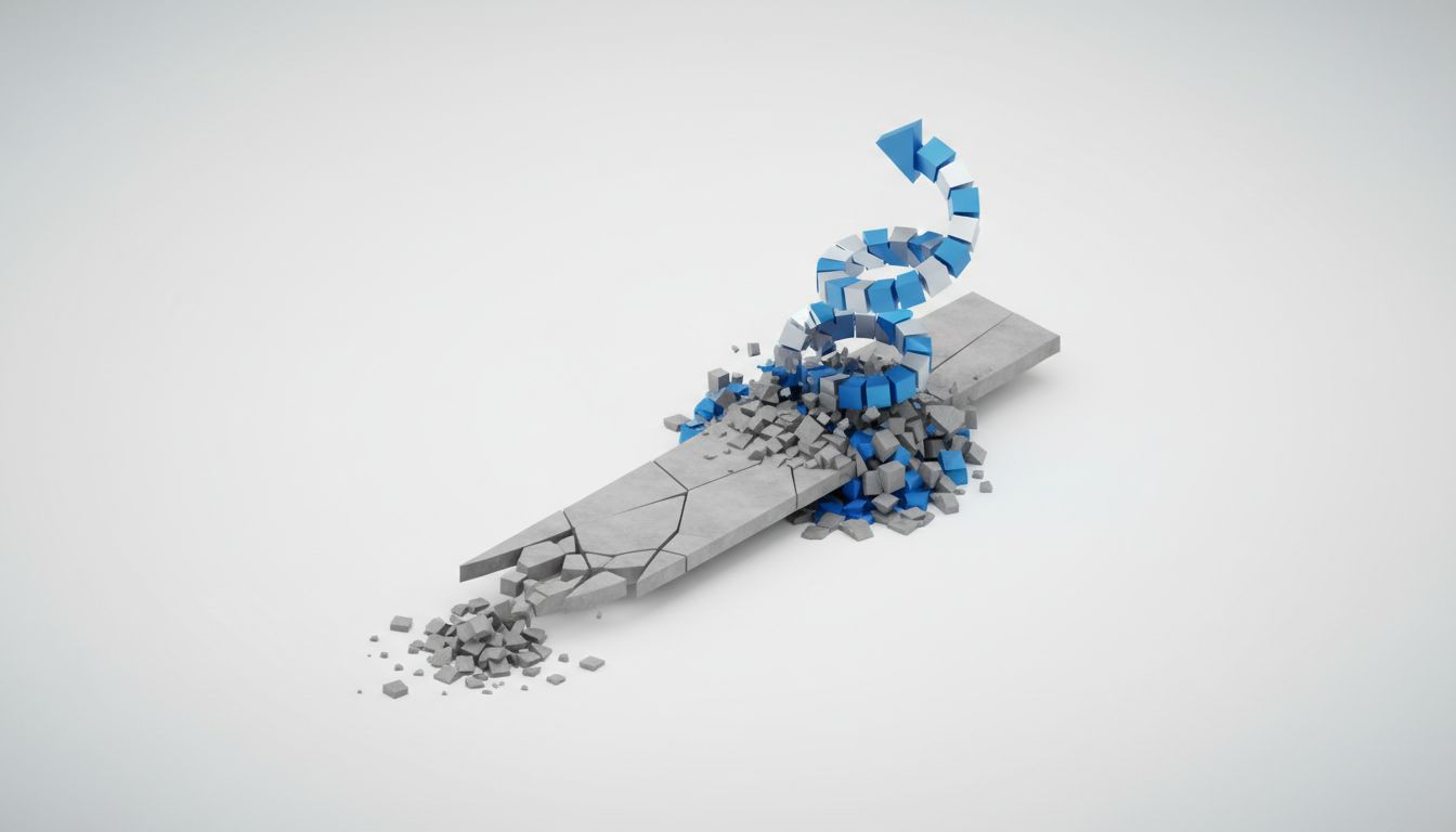 Abstract diagram showing a startup's growth narrative constructed from an incumbent's declining arc