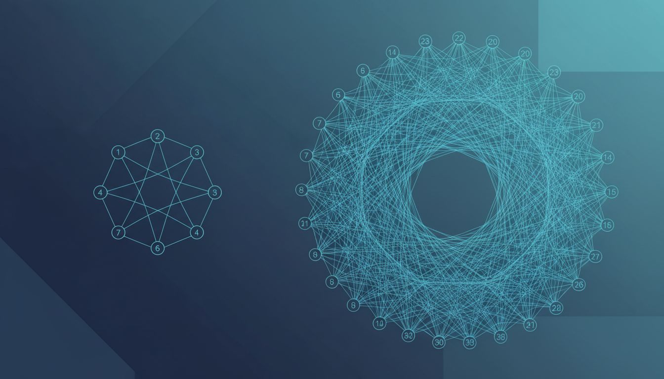 Diagram showing how communication lines multiply exponentially as team size increases