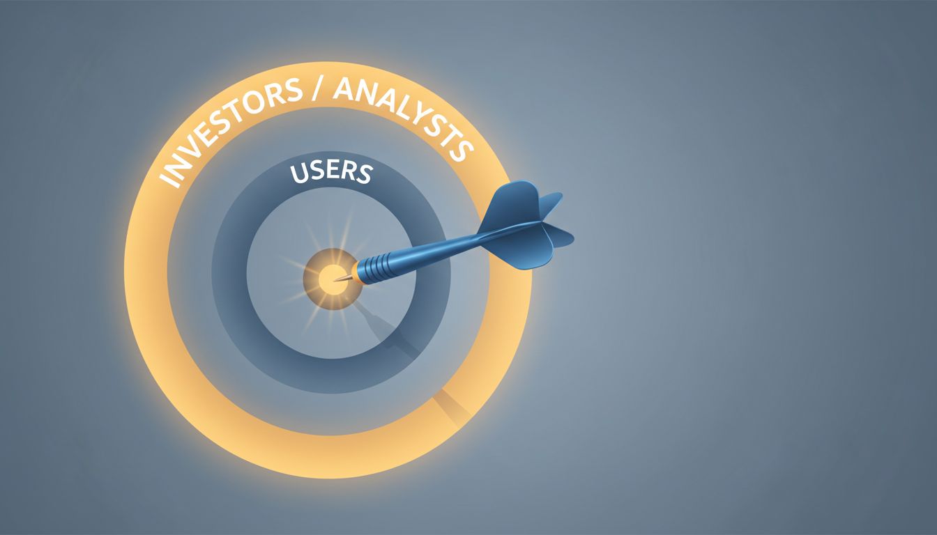Illustration of two targets showing investors as the primary audience for AI features, with users as a secondary missed target