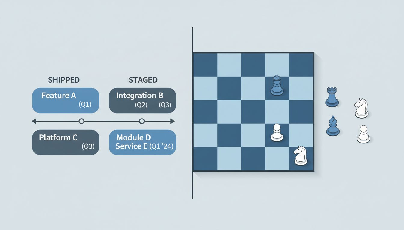 Diagram comparing staged software features to chess pieces held in reserve