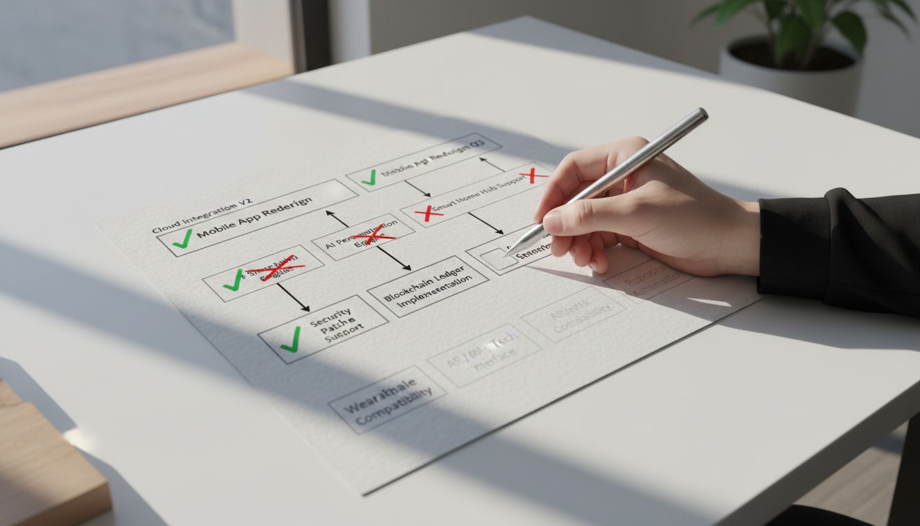 Product roadmap with some features intentionally faded out