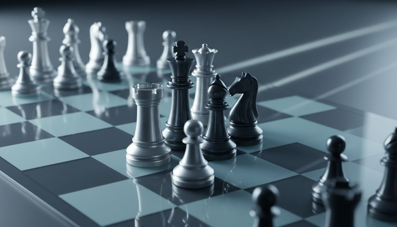 Chess board with defensive pieces illustrating strategic restraint