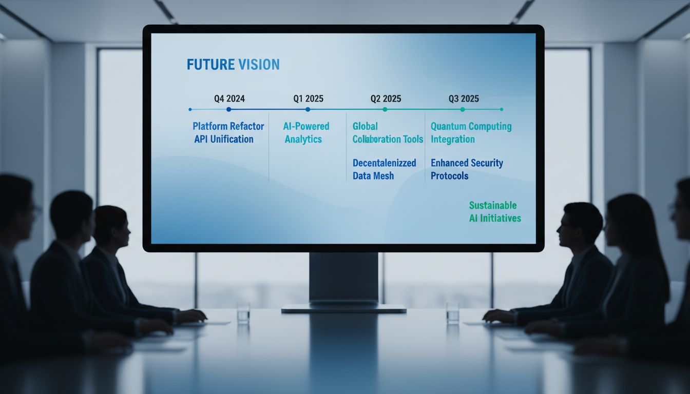 Enterprise software roadmap presentation with future features highlighted