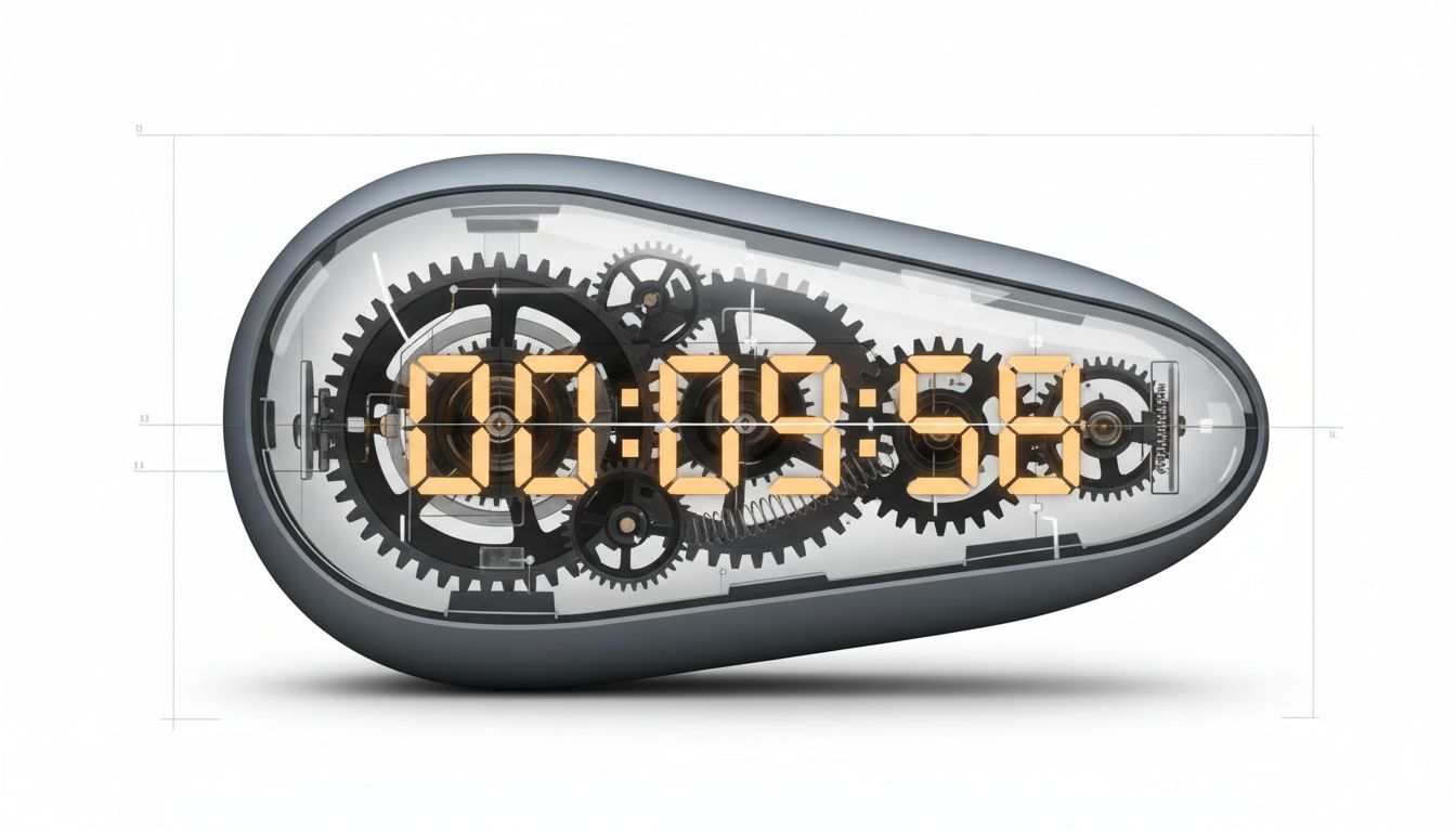 Cross-section illustration of a consumer product revealing a countdown mechanism inside
