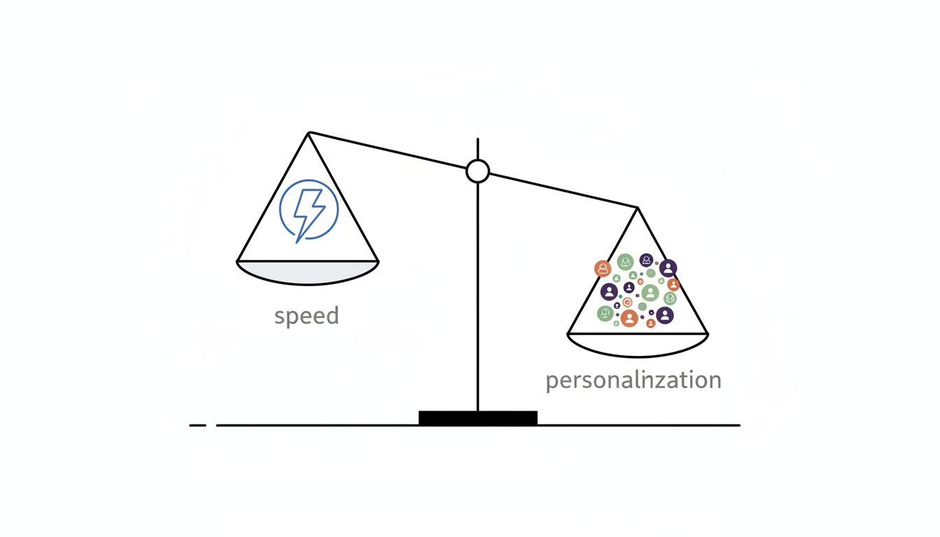 Diagram of a scale weighing website speed against personalization features