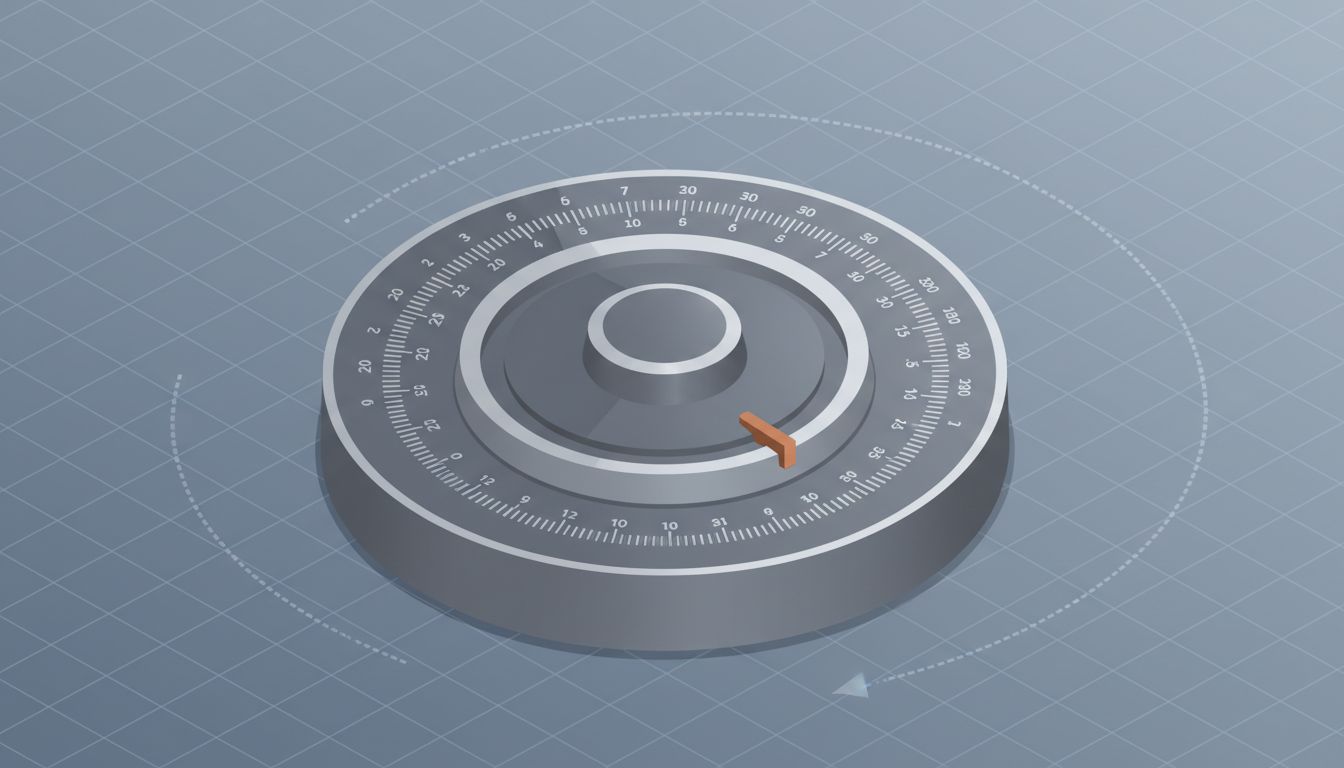 Industrial dial locked at minimum position, showing the range of control that exists but is unused