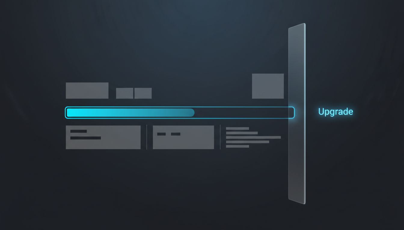 A product UI showing an artificial feature limit with an upgrade prompt just beyond the ceiling