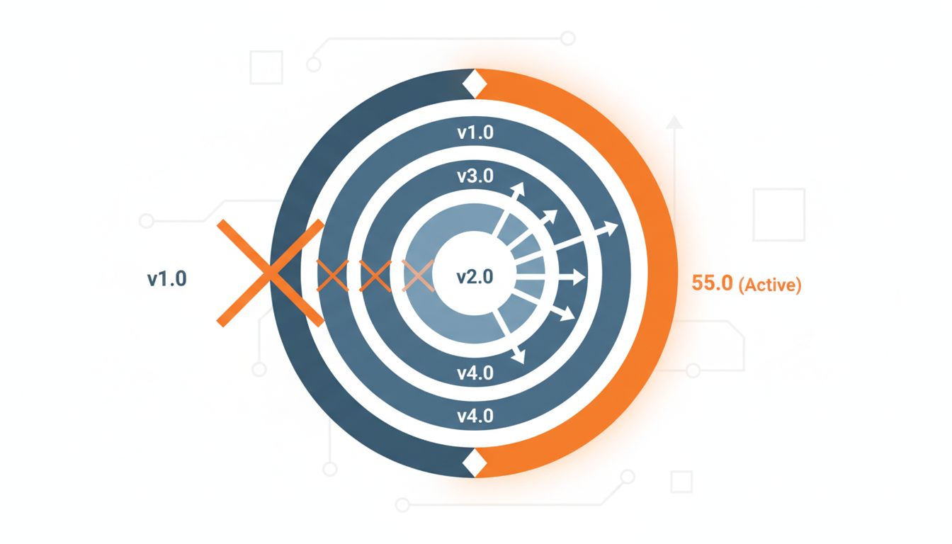 Concentric rings showing software dependency versions, inner rings deprecated and outer rings active