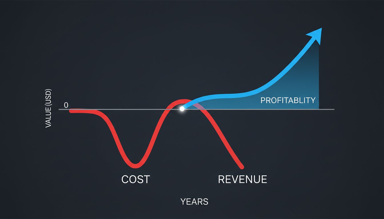 Chart showing product loss curve crossing into profitability over time