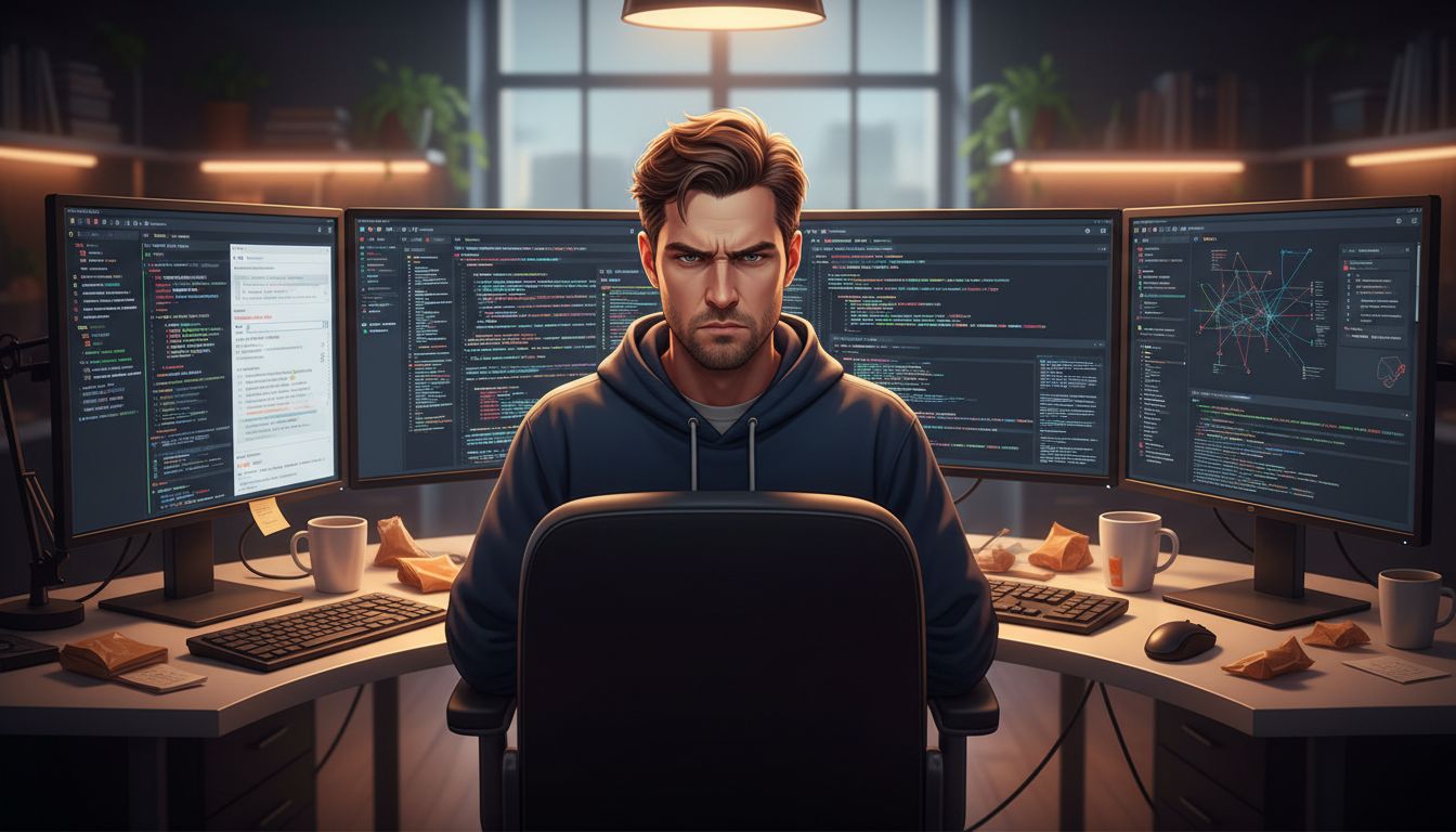 Developer navigating complex API documentation across multiple screens
