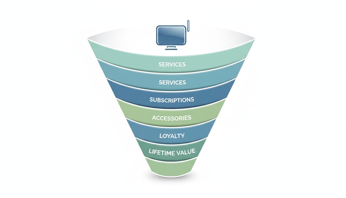 Infographic funnel showing how a loss-leader hardware product leads to downstream ecosystem revenue