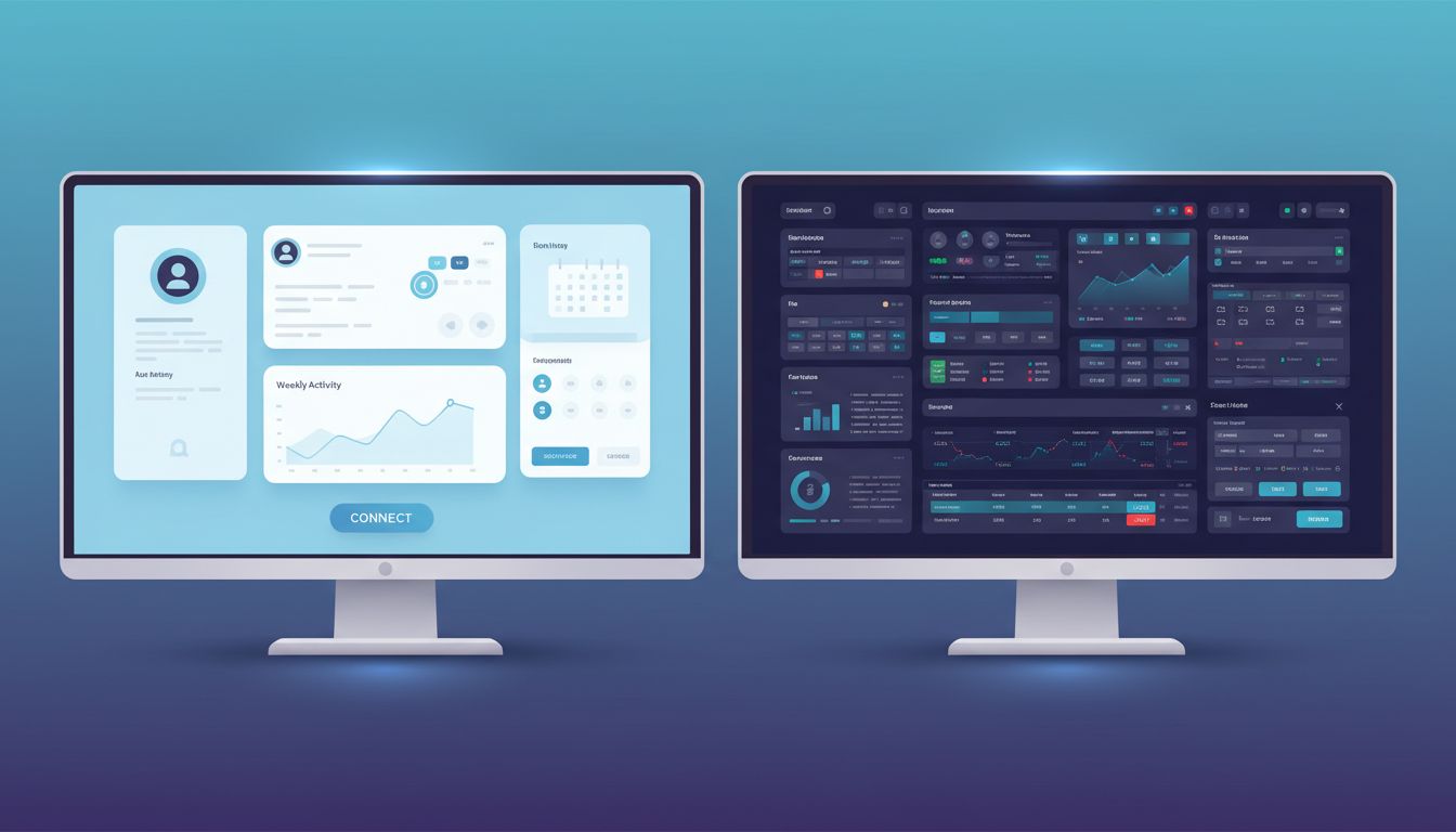 Side-by-side comparison of a polished consumer product interface versus a more powerful but complex internal enterprise tool