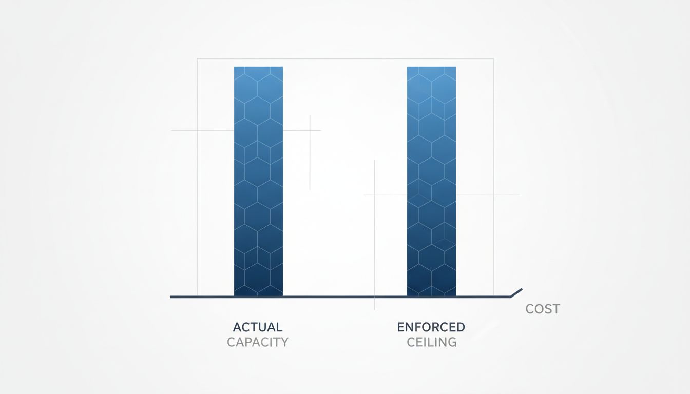 Diagram showing the gap between actual server capacity and enforced performance ceiling over a traffic timeline