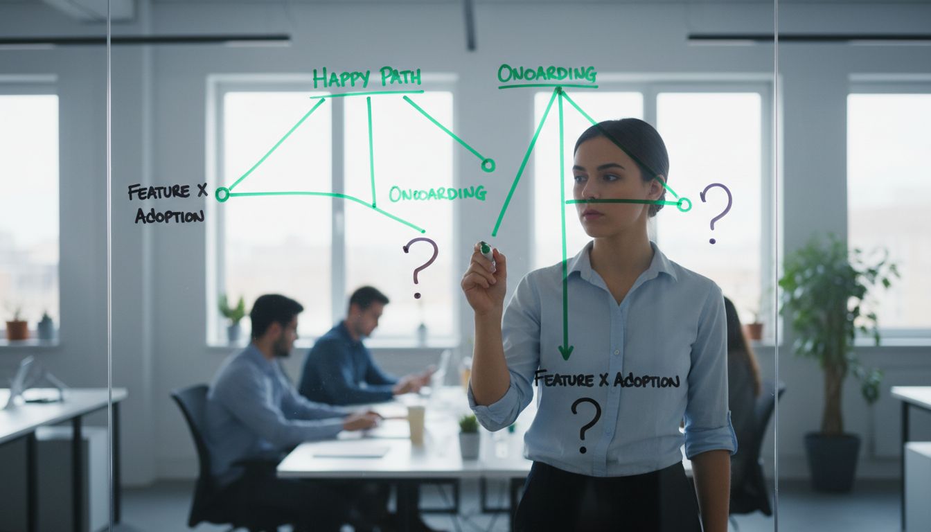 Founder mapping a user journey with deliberate gaps left in the product strategy