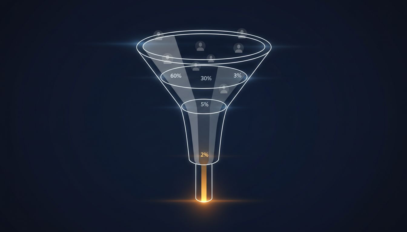 Abstract funnel diagram illustrating how freemium models extract upgrades from a small fraction of power users