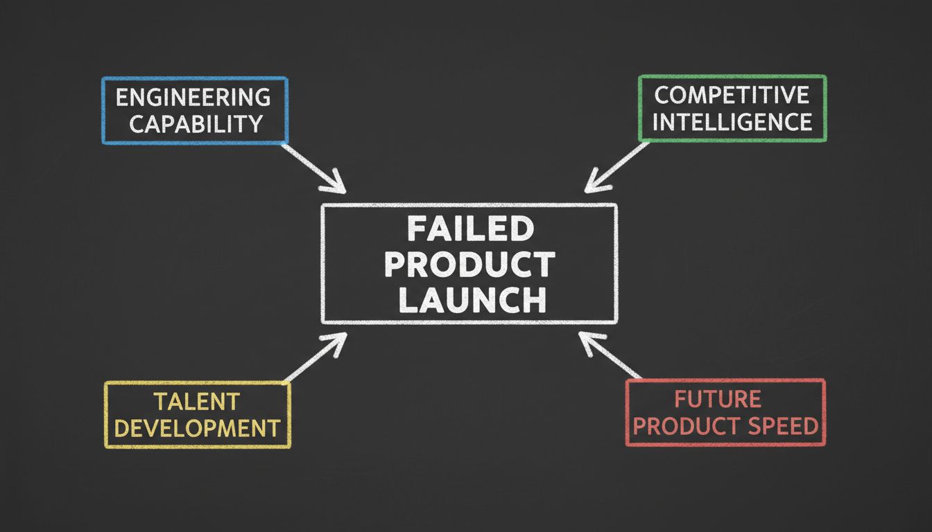 Diagram illustrating how a failed product launch generates organizational learning across multiple dimensions